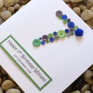 Cartão de aniversário personalizado de 7º aniversário, cartão de aniversário feito à mão, personalizado, filho, neto, menino, criança, 3º, 4º, 5º, 6º, 8º, 9º, cartão de botão