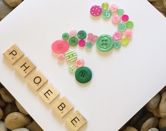 2nd Birthday Card, Personalised, Handmade, Custom, Greetings For Girl, Scrabble Letters, Button Card, 1st, 3rd, 4th, 5th, 6th, 7th, 8th, 9th