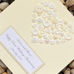 Tarjeta de aniversario de boda de perla hecha a mano, tarjeta de matrimonio de 30 años, tarjeta de saludos de marfil, tarjeta de saludos hecha a medida, regalo de perla, regalo de perla
