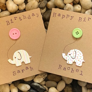 Pakket van 4 gepersonaliseerde handgemaakte verjaardagskaarten, olifant en ballon, verjaardagskaart set, multipack van verjaardagskaarten, 3d verjaardagskaarten