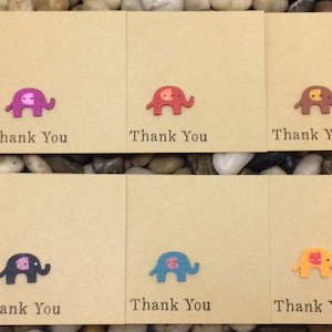 Pack de 6 tarjetas de agradecimiento hechas a mano, elefante, botón elefante, tarjeta para bebé o niña, tarjeta de agradecimiento bebé recién nacido, tarjeta de amante de los animales