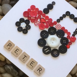 Handgemachte Traktor Geburtstagskarte, personalisierte Traktor Geburtstagskarte, für Junge oder Mann, Massey Ferguson, Knopfkarte, Scrabble Fliesen