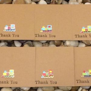 Pack de 6 tarjetas de agradecimiento hechas a mano, tren, tren de botón, tarjetas de agradecimiento para niños, tema de fiesta de trenes, Thomas The Tank Engine, entusiasta del ferrocarril