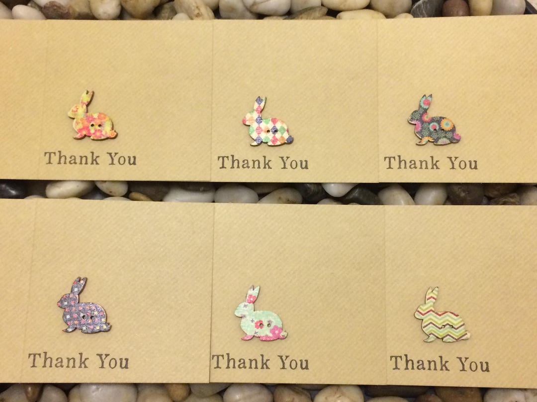 Pack of 6 Handmade Thank You Cards Rabbit Button Rabbit - Etsy