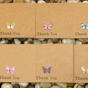Pack of 6 Handmade Thank You Cards, Butterfly, Button Butterfly, Christmas Thank You, Wedding Thanks, Holiday Cards, Rustic Thank You Cards