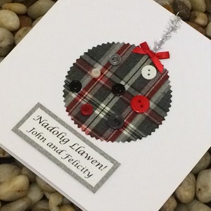Aangepaste 'Nadolig Llawen' Welsh Tartan kerstboomkaart, Welsh Merry Christmas, kaart tartan stof, 3D-kaart, luxe kerst, unieke kaart