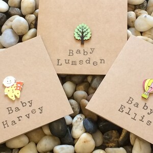 4er Pack personalisierte Baby Dankeskarten, Handgemacht, Personalisierte Karten, Neues Baby, Knopfkarten, Baby Mädchen, Baby Junge, Taufe, Rustikal