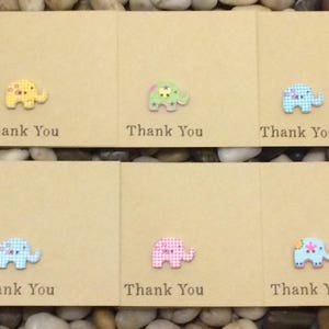 Pack de 6 tarjetas de agradecimiento hechas a mano, elefante, elefante botón, tarjeta de agradecimiento, tarjeta de amante del elefante, fiesta infantil gracias