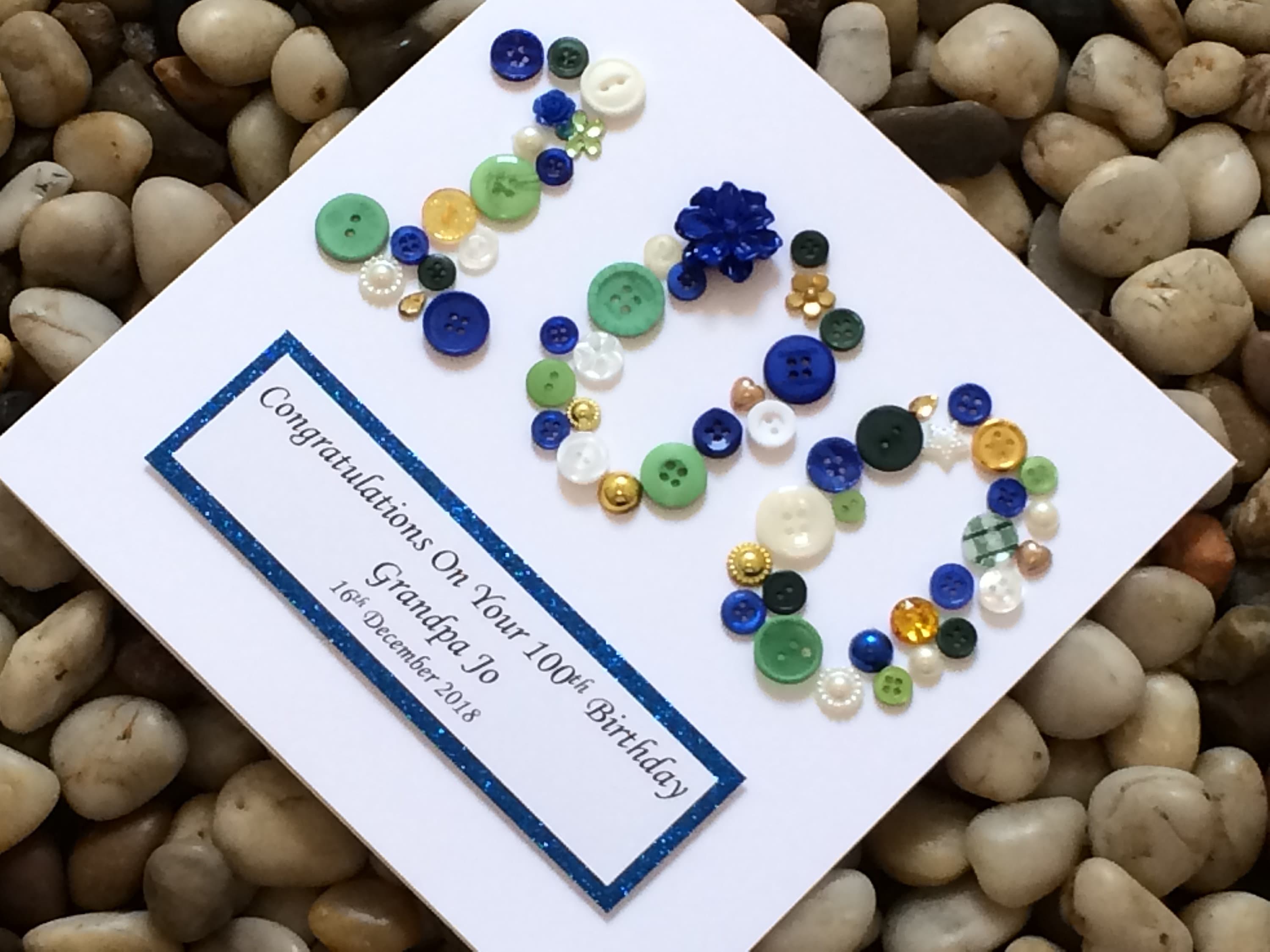 100th Birthday Card, Birthday Present, Birthday Gift, Party Ideas, Personalised, Handmade, Age With Buttons, Centenarian Card, Milestone