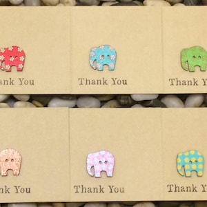 Pacote de 6 cartões de agradecimento feitos à mão, elefante, elefante de botão, agradecimento de chá de bebê, cartões de agradecimento de aniversário de bebê, Nelly The Elephant