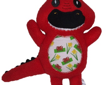 Welsh soft toy, red crocodile, Welsh crocodile, Crocodile stuffie, Plush crocodile, Dinosaur soft toy, Welsh gift, Soft toy, stuffed animal