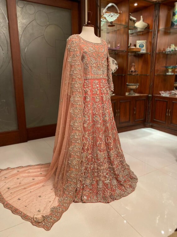 Pakistani Wedding Dress Peach Lehenga 