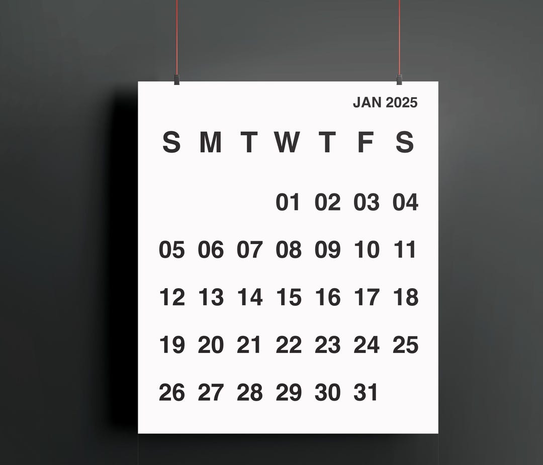 2025 Digital Calendar Printable Calendar Black&white Calendar