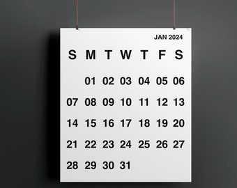 2024 Digital Calendar | Printable calendar | Black&White Calendar | Minimalistic Calendar | Stendig Calendar | Wall Hanging Calendar