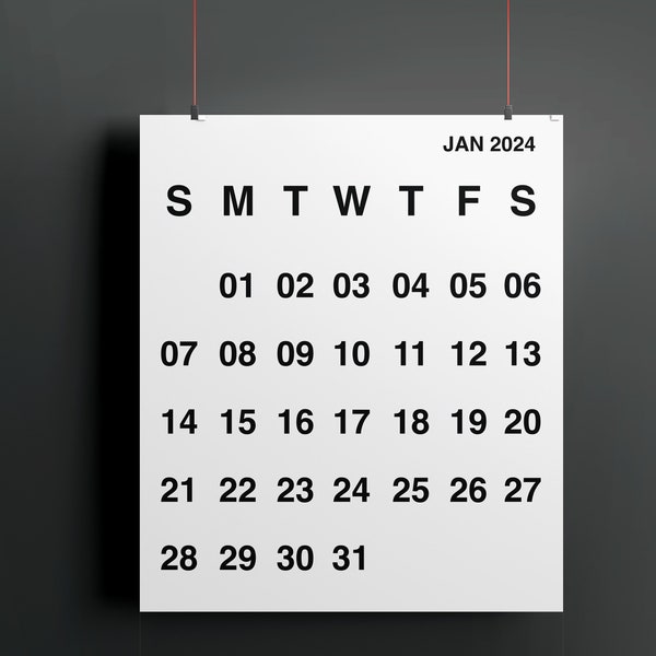 2024 Digital Calendar | Printable calendar | Black&White Calendar | Minimalistic Calendar | Stendig Calendar | Wall Hanging Calendar