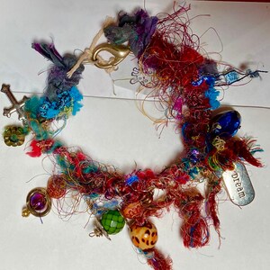 Fine fiber art eclectic charm bracelet