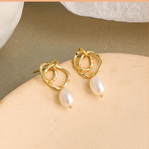 Dangling Earrings with Pearl | Gold Dangling Earrings | Silver Dangling Earrings | Cultured Pearl Dangling Earrings