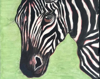 Original one of a kind acrylic Zebra painting with frame