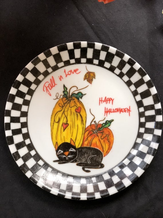 Halloween Pumpkin Plate Hand Painted Custom Made Etsy