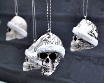 Santa Hat Skull Bauble, Jesmonite Christmas Tree Ornament