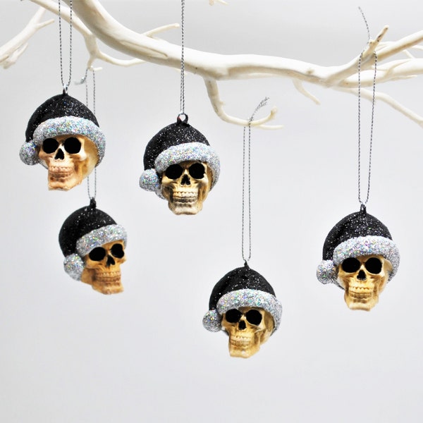 Santa Skull Bauble, Santa Hat Skulls, Christmas Tree Skulls, Xmas Tree Baubles