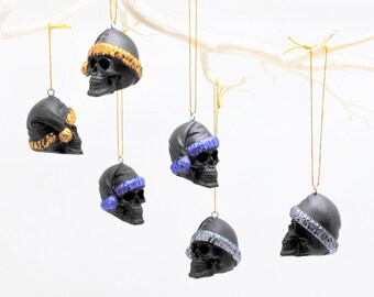 Santa Hat Skull Christmas Bauble, Gothic Xmas Tree Ornament