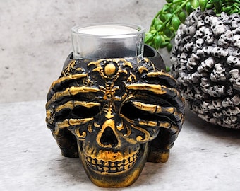 Handmade Eco Resin Skull Tea Light Holder, Gothic Home Decor