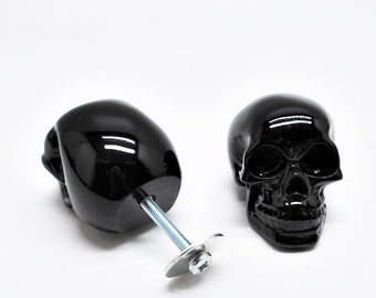 Black Resin Skull Knob, Gothic Decor, Biker Gift