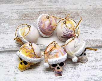 Santa Hat Skull Bauble, Jesmonite Christmas Tree Ornament