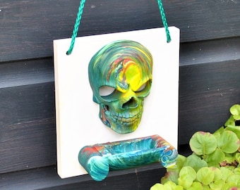 Jesmonite Skull Bee Water Station, Gothic Garden Decor