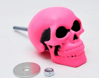 Bright Pink Skull Knob, Gothic Cabinet Drawer Pull, Resin Decor