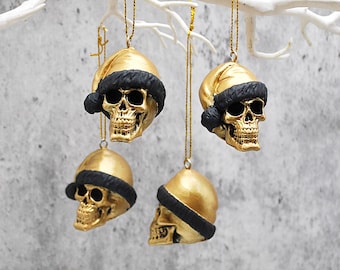 Gold Santa Skull Christmas Bauble, Hand-Cast Jesmonite