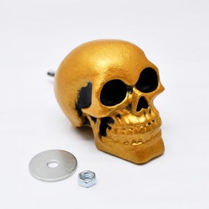 Gold Skull Knob, Gothic Drawer Pull, Handmade Resin Decor