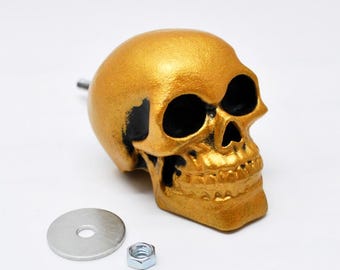 Gold Skull Knob, Gothic Drawer Pull, Handmade Resin Decor
