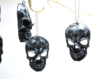 Silver Skull Christmas Bauble, Gothic Xmas Tree Ornament