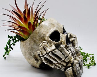 Gothic Skull Planter: Hand-Detailed Resin Succulent Pot - Macabre Decor