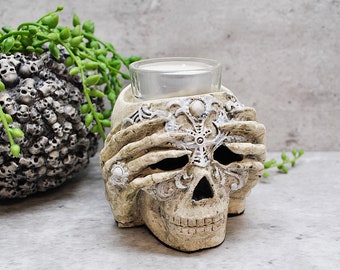 Handmade Eco Resin Skull Tea Light Holder, Gothic Home Decor