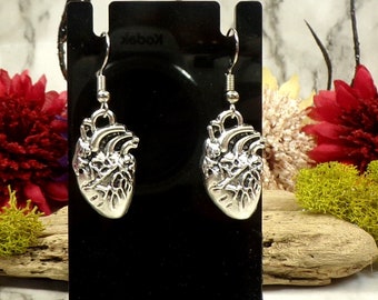Anatomical Heart Earrings, Doctor Gift, Heart Surgeon, Horror Valentines Earrings, Gothic Heart Earrings, Halloween Earrings