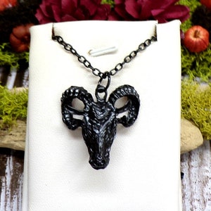 Black Goat Head Necklace, Black Ram Head Necklace, Animal Necklace, Gothic Goat, Satanic Necklace, Halloween Necklace, Baphomet