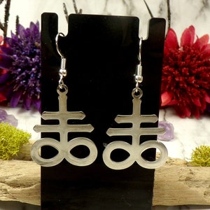 Leviathan Cross Earrings, Sulphur Symbol, Alchemy Jewelry, Satanic Cross Earrings, Occult Jewelry