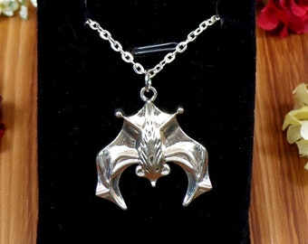 Upside Down Bat Necklace - Silver Bat Necklace - Bat Jewelry - Halloween Bat - Hanging Bat - Vampire Bat - Gothic Bat