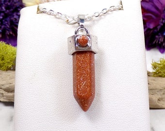 Goldstone Hexagon Necklace, Glitter necklace, Brown Necklace, Gemstone Necklace, Point Necklace, Orange Fall Necklace