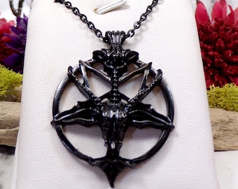 Black Baphomet Inverted Pentacle Necklace, Pentagram Necklace, Baphomet Head, Goat Head Necklace, Pagan Necklace, Satanist, Gothic