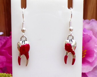 Bloody Teeth Earrings, Horror Teeth Earrings, Tooth Fairy Earrings, Dentist Earrings, Halloween Earrings, Pulled Teeth Earrings