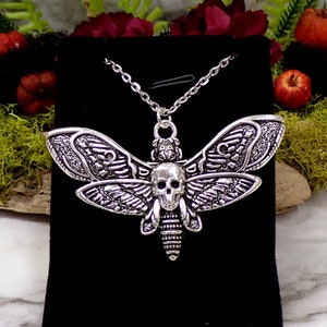 Skull Moth Necklace - Death’s Head Goth Pendant - Witchy Gothic Jewelry Gift - Halloween Insect Accessory