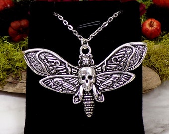 Gothic Skull Moth Necklace, Death Head Moth Necklace, Insect Necklace, Moth Jewelry, Insect Jewelry