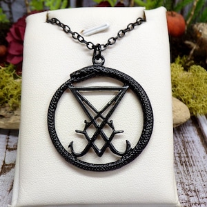 Black Ouroboros Sigil Of Lucifer Necklace, Satan necklace, Gothic Necklace, Luciferian Symbol, Dark Lord Necklace, Spiritual Jewelry