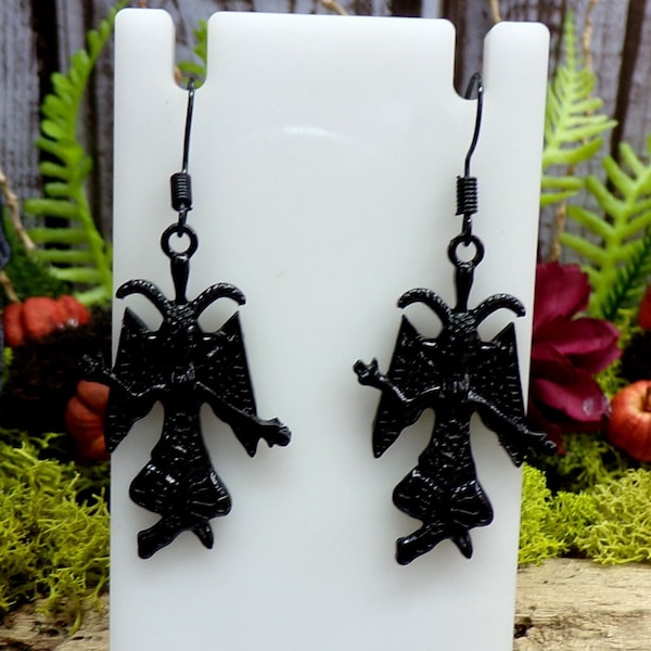 Black Sitting Baphomet Earrings, Satanist Jewelry, Gothic Earrings, Satanic Earrings, Alternative Jewelry, Goat Head, Occult