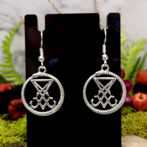 Dainty Ouroboros Sigil Of Lucifer Earrings, Satan Earrings, Gothic Earrings, Luciferian Symbol, Dark Lord Earrings, Spiritual Jewelry