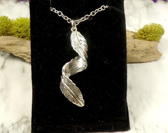 Curled Feather Necklace, Boho Necklace, Twisted Feather Necklace, Bird Feather Necklace, Silver Feather, Feather Jewelry